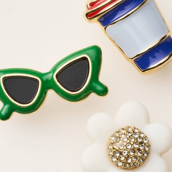 kate spade x Target Earrings set of 3 pairs Sunglasses Flowers Coffee NWT - Picture 3 of 4